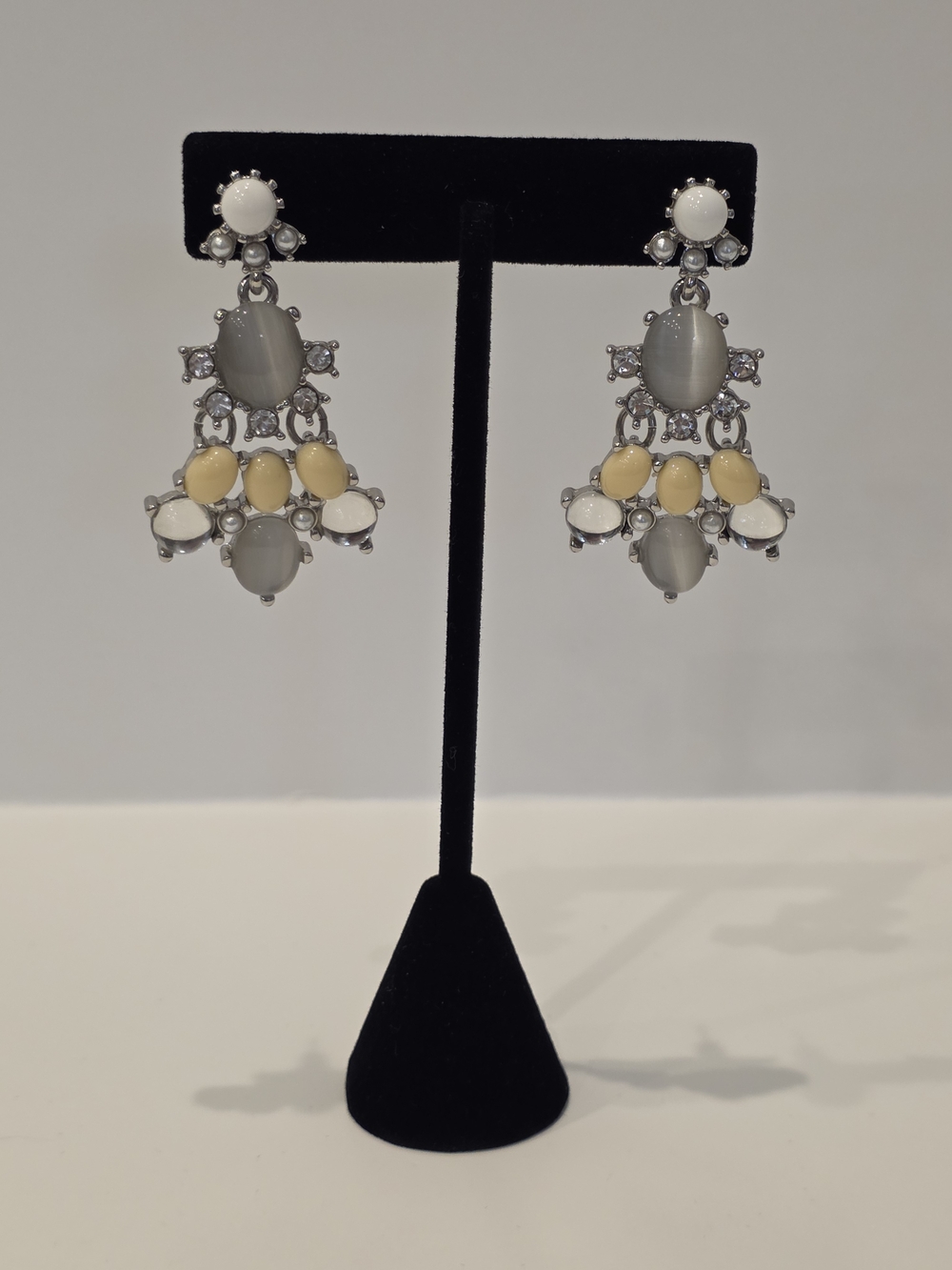 WHBM Women's Silver-Tone Drop Earrings with Gray, Cream, and Yellow Stones